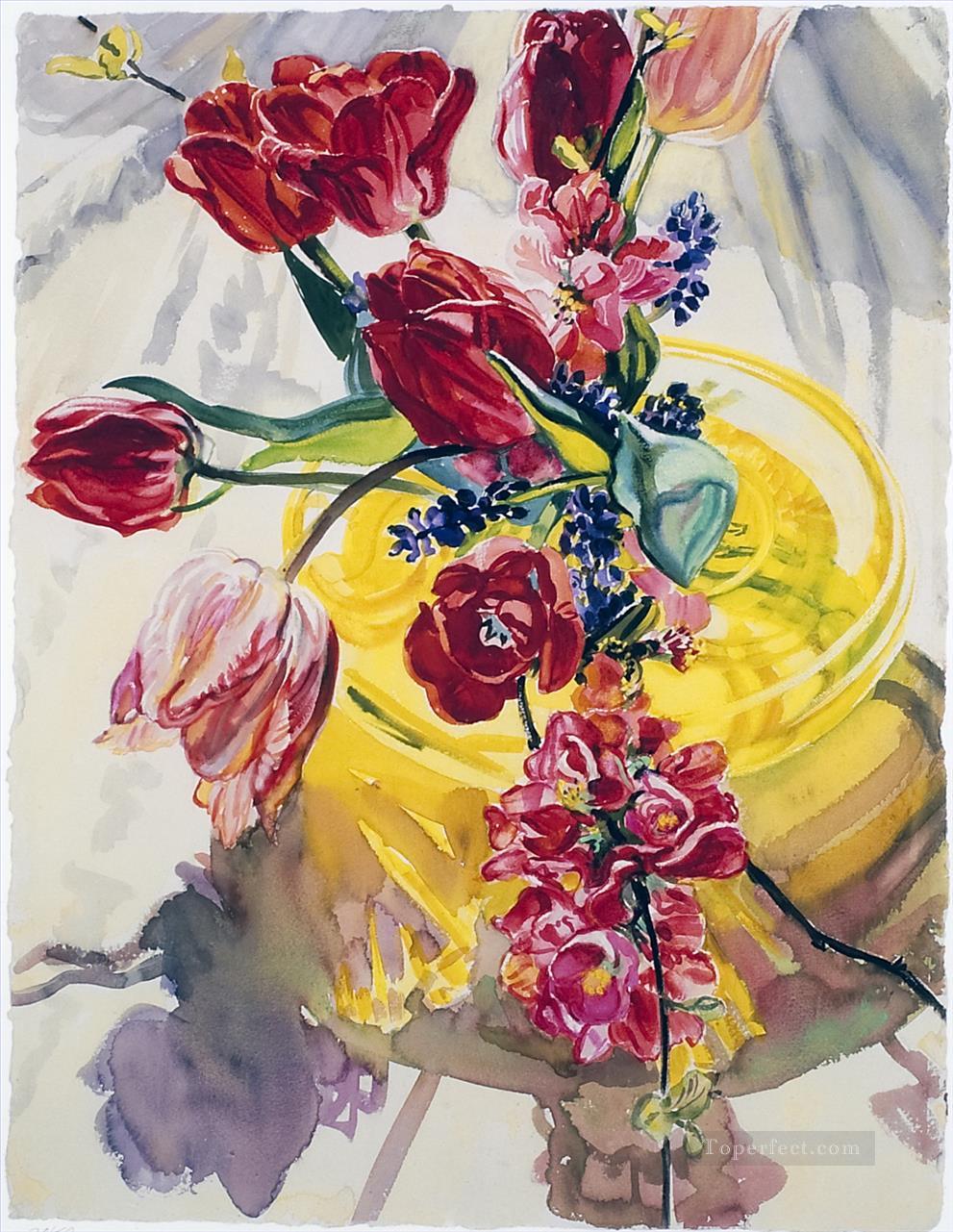 春の花 黄色の花瓶 JF 花飾り油絵